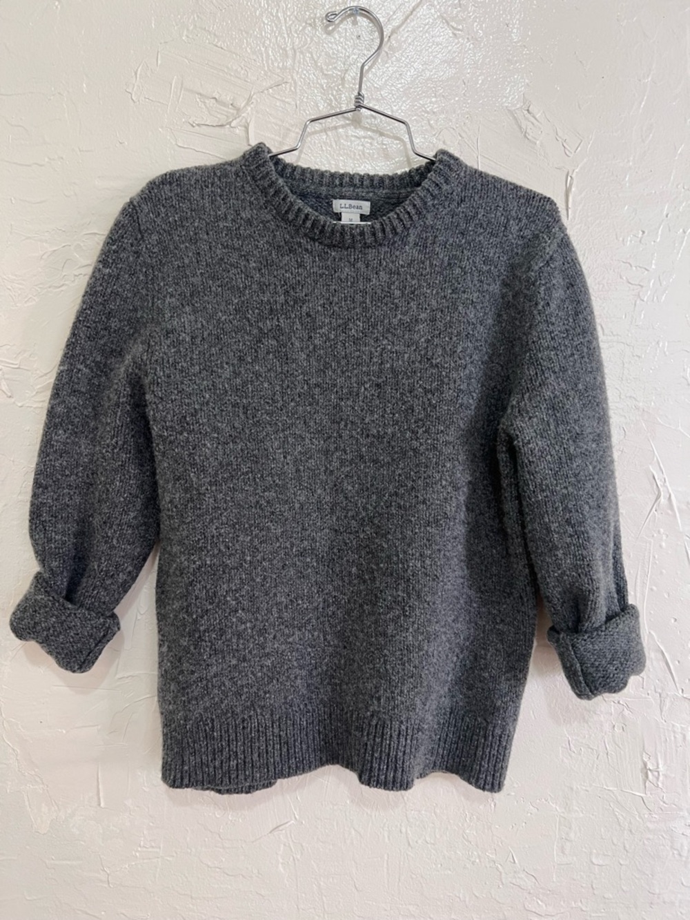 LL Bean Gray Lamb’s Wool Sweater M Classic Crewneck Soft Luxury Capsule Wardrobe